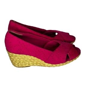 Y2k Cottagecore Chaps Shoes‎ Sz 7.5 Espadrille Pink Wedge Prairie Fairycore